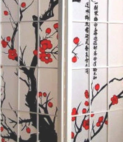 Traditional Room Divider with Cherry White Color Wooden Frame, Japanese Design DL Traditional