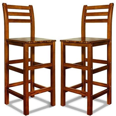 Traditional Set of 2 Bar Stool in Acacia Hardwood with Backrest and Footrest DL Traditional