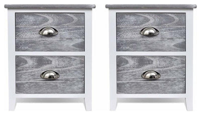 Traditional Set of 2 Bedside Cabinets, Painted Wood, 2 Storage Drawers, Grey DL Traditional