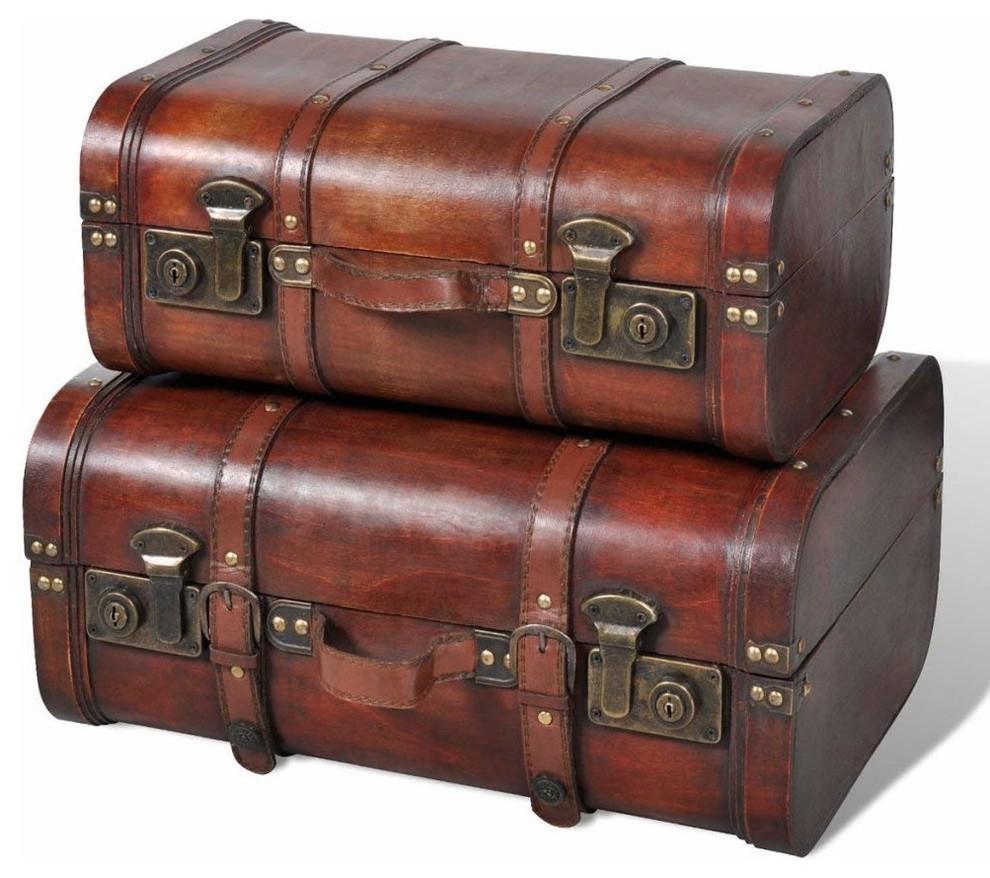 Traditional Set of 2 Trunk in Wood with Two Latches, Perfect for Storage DL Traditional