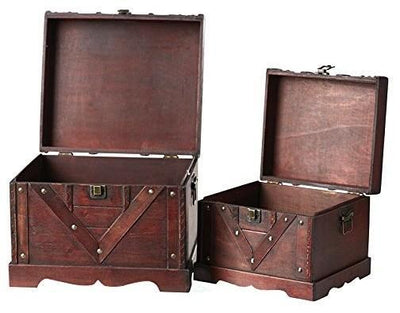 Traditional Set of 2 Trunks in Solid Wood with Antique Cherry Finish DL Traditional