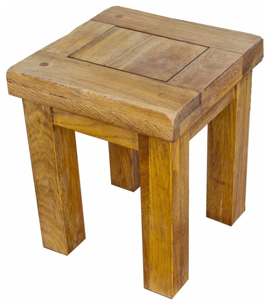 Traditional Side End Table in Natural Solid Oak Wood, Simple Vintage Design DL Traditional