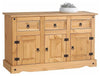 Traditional Sideboard, Distressed Waxed Pine Wood With 3-Door and 3-Drawer DL Traditional
