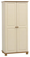 Traditional Simple Wardrobe, Painted MDF, 2-Door and 3-Drawer, Cream/Pine DL Traditional