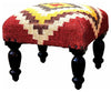 Traditional Stool Upholstered in Multicoloured Fabric with Solid Wood Legs DL Traditional
