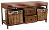 Traditional Storage Bench in Solid Pine Wood With 2 Wicker Baskets and 2 Drawers DL Traditional