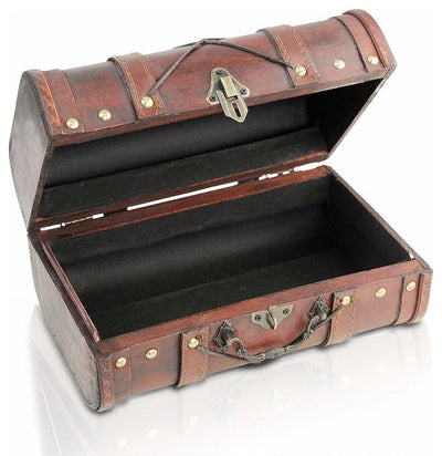 Traditional Storage Box, Dark Brown Finished Wood With Fabric Lining Inside DL Traditional