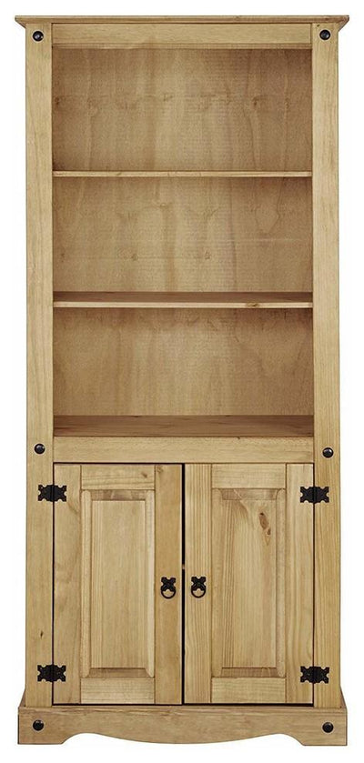Traditional Storage Cabinet in Solid Pine Wood with 3 Open Shelves and 2 Doors DL Traditional