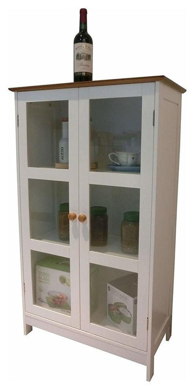 Traditional Storage Cabinet, MDF With 2 Glass Doors and Internal Shelves DL Traditional