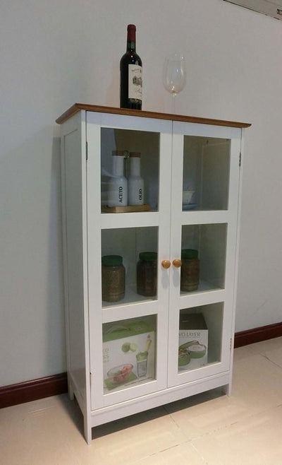 Traditional Storage Cabinet, MDF With 2 Glass Doors and Internal Shelves DL Traditional