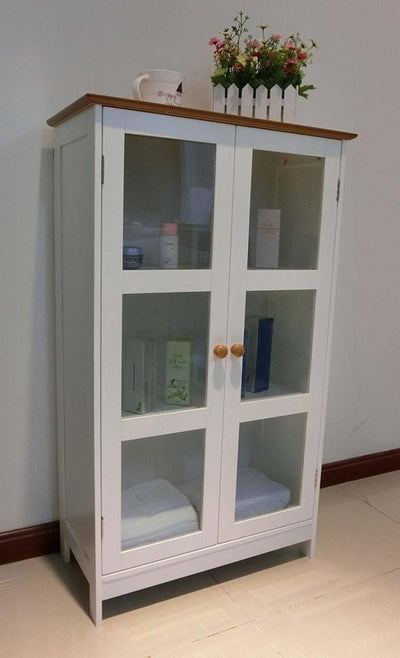 Traditional Storage Cabinet, MDF With 2 Glass Doors and Internal Shelves DL Traditional