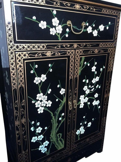 Traditional Storage Cabinet, MDF With Drawer, Blossom Oriental Chinese Design DL Traditional