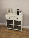 Traditional Storage Cabinet, Painted MDF, 4-Wicker Basket and 2-Drawer, White DL Traditional