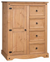 Traditional Storage Cabinet, Solid Pine Wood With 1-Door and 4-Drawer DL Traditional