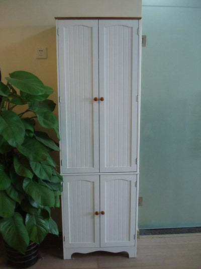 Traditional Storage Cabinet, White Finished MDF With 4-Door and Inner Shelves DL Traditional