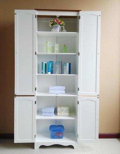 Traditional Storage Cabinet, White Finished MDF With 4-Door and Inner Shelves DL Traditional
