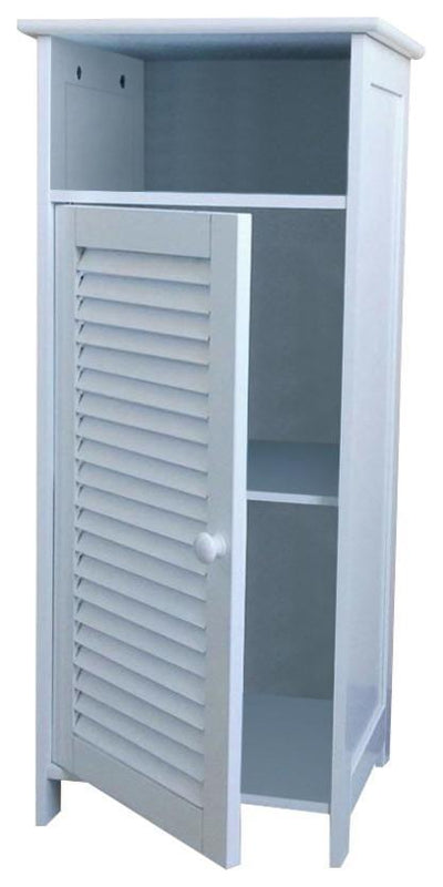 Traditional Storage Cabinet, Wood With White Finish, 1-Door and 1 Open Shelf DL Traditional
