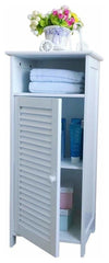 Traditional Storage Cabinet, Wood With White Finish, 1-Door and 1 Open Shelf DL Traditional