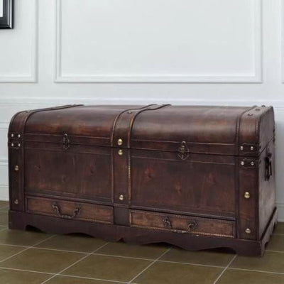 Traditional Storage Chest in Antique Brown Finished Oak Wood DL Traditional