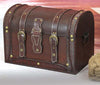 Traditional Storage Chest in Brown Finished Wood and Leather, Antique Design DL Traditional