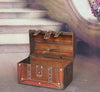 Traditional Storage Chest in Brown Finished Wood and Leather, Antique Design DL Traditional