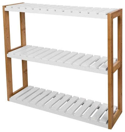 Traditional Storage Rack, Natural Wood Frame and White Open Shelves DL Traditional