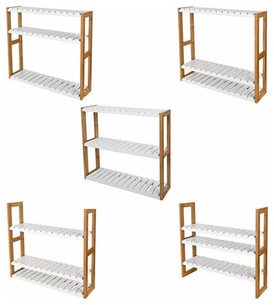 Traditional Storage Rack, Natural Wood Frame and White Open Shelves DL Traditional
