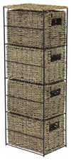 Traditional Storage Tower in Seagrass Wicker with Black Metal Frame, 4 Drawers DL Traditional