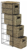 Traditional Storage Tower in Seagrass Wicker with Black Metal Frame, 4 Drawers DL Traditional