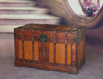 Traditional Storage Trunk in Fully Lined with Fabric Solid Wood, Brown Finish DL Traditional