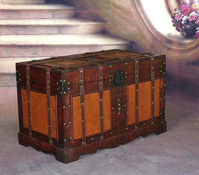 Traditional Storage Trunk in Fully Lined with Fabric Solid Wood, Brown Finish DL Traditional