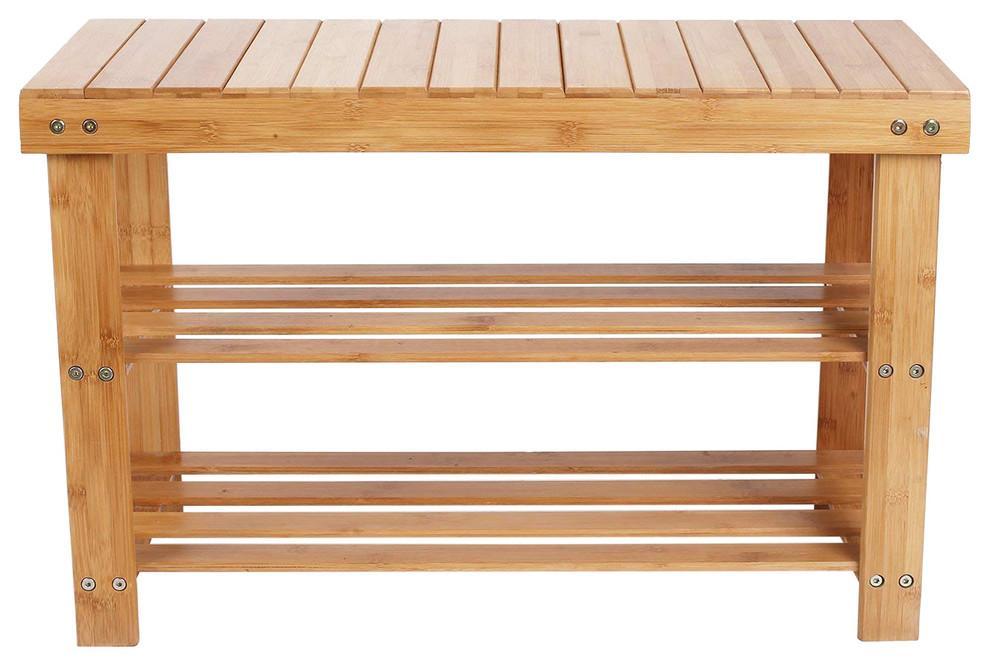 Traditional Stylish 3-Tier Shoe Rack Bench, Natural Bamboo Wood, 70x28x45 cm DL Traditional