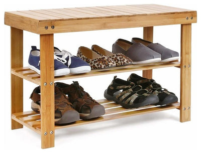 Traditional Stylish 3-Tier Shoe Rack Bench, Natural Bamboo Wood, 70x28x45 cm DL Traditional