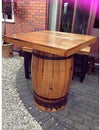 Traditional Stylish Drink Table, Solid Oak Wood With Square Top, Barrel Design DL Traditional