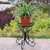 Traditional Stylish Plant Pot Stand, Strong Metal Flower Pattern Design, Black DL Traditional