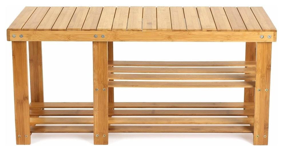Traditional Sytlish Shoe Rack Bench, Natural Bamboo Wood DL Traditional