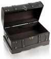 Traditional Treasure Storage Chest, Black Solid Wood With Lock Pirate Design DL Traditional