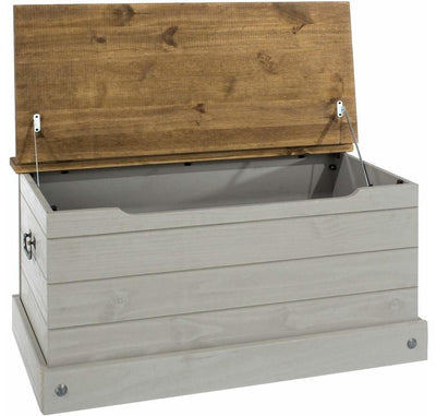 Traditional Trunk in Solid Pine Wood With Metal Handles and Grey Wash Finish DL Traditional