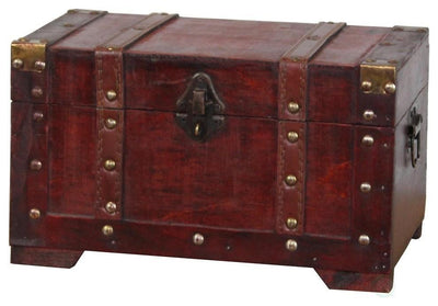 Traditional Trunk, Solid Wood and Leather, Cherry Finish DL Traditional