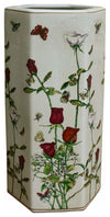 Traditional Umbrella Stand in Painted Ceramic with Roses and Butterflies Design DL Traditional