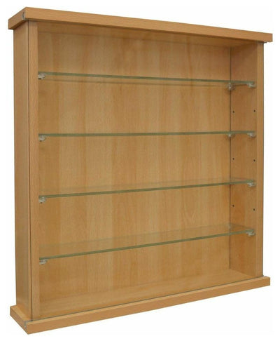 Traditional Wall Display Cabinet in Oak Finished Wood with Four Glass Shelves DL Traditional