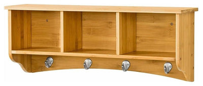 Traditional Wall Mounted, Bamboo Wood, 3 Compartments 4 Hanger Hooks DL Traditional