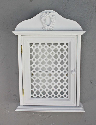 Traditional Wall Mounted Key Cabinet, White Finished Wood With 6 Hanger DL Traditional