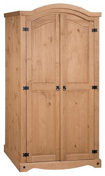 Traditional Wardrobe, Solid Pine Wood With 2-Door and Internal Hanging Rail DL Traditional