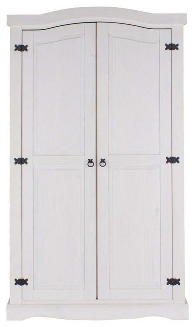 Traditional Wardrobe, White Finished Wood With 2 Door, Hanging Rail and Shelf DL Traditional