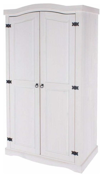 Traditional Wardrobe, White Finished Wood With 2 Door, Hanging Rail and Shelf DL Traditional