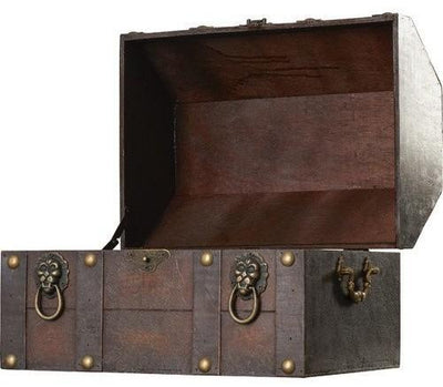 Treasure Chest in Antique Brown Finished Wood with Lion Rings, Traditional Style DL Traditional