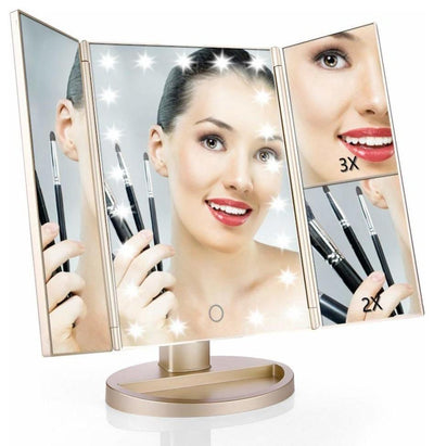 Tri-fold Vanity Mirror With LED Lights, Battery and USB Charging, Modern Design, DL Modern