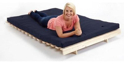 Triple Futon Set with Solid Pine Wooden Frame and Navy Blue Cotton Mattress DL Traditional