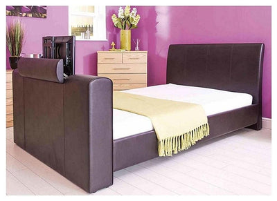 TV Bed, Faux Leather with Sprung Slatted Base for Extra Comfort, Modern Style DL Modern